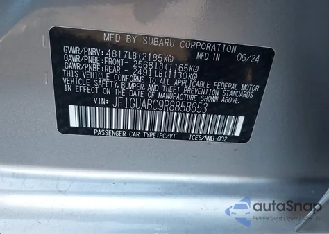 2024 Subaru Impreza Base 5-Door z USA, uszkodzony, nr VIN JF1GUABC9R8858653